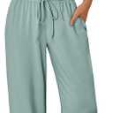 Trendy Queen 2 Piece Matching Summer Lounge Set Womens Side Ruching Top Wide Leg Pants Sets with Pockets (Green, S)