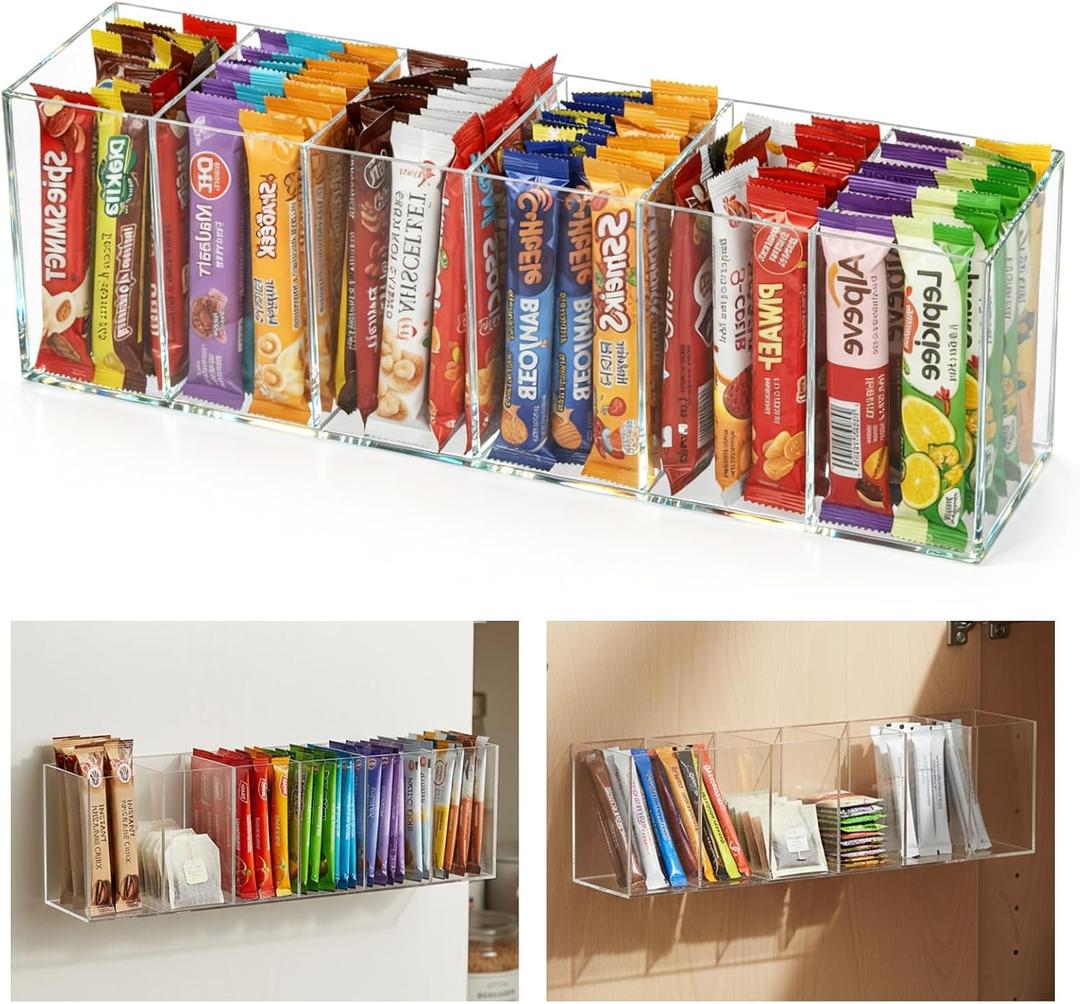 Drink Packet Organizer Clear Acrylic Water Packet Organization Holder with Label and Magnetic Sticker Kitchen Organizers and Storage for Countertop Table Fridge Cabinet