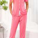 Samring Women Pajamas Sets 2 Piece Short Sleeve Soft Sleepwear Pjs Lounge Set Button Down Nightwear with Long Pants (Small, Coral Dot)