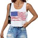 4th of July Crop Tops for Women Funny American Flag Shirts Tank Top Outfits (White, XS)
