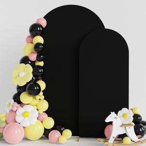 Asee'm Wedding Arch Cover Fitted Spandex Covers (7.2FT, 6FT) 2-Sided Round Top Chiara Backdrop Stand Cover Set of 2 for Party Birthday Banquet Decoration Black