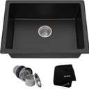 KRAUS Quarza 24-inch Kitchen Sink Drop-In/Undermount Single Bowl Granite Kitchen Sink Black Onyx, KGD-410B