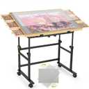 1500 Piece Jigsaw Puzzle Table with Metal Lazy Susan, Rotating Adjustable Height Puzzle Desk with Legs for Adults, 4-Tilting-Angle Portable Wooden Game Board with 6 Drawers & Cover (Grey)