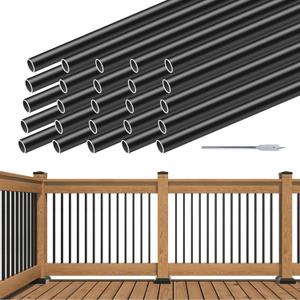 Muzata 25Pack 32" Aluminum Deck Balusters Round Black Deck Railing Stair Porch Staircase Spindles 3/4" Diameter Hollow for Railing Fencing Porch Stair WT15