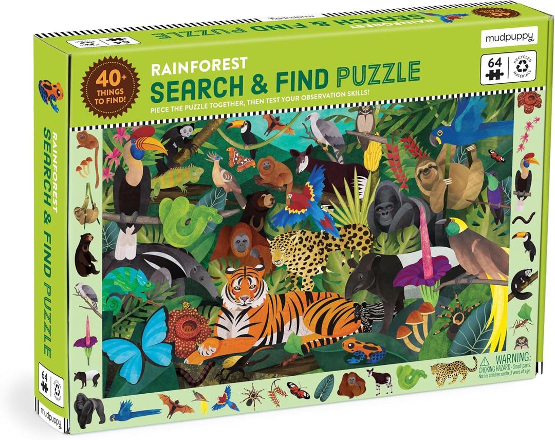 Mudpuppy Rainforest  64 Piece Search & Find Puzzle Jigsaw Puzzle Featuring Diverse and Exotic Rainforest Animals and Over 40 Hidden Images to Find for Ages 4+