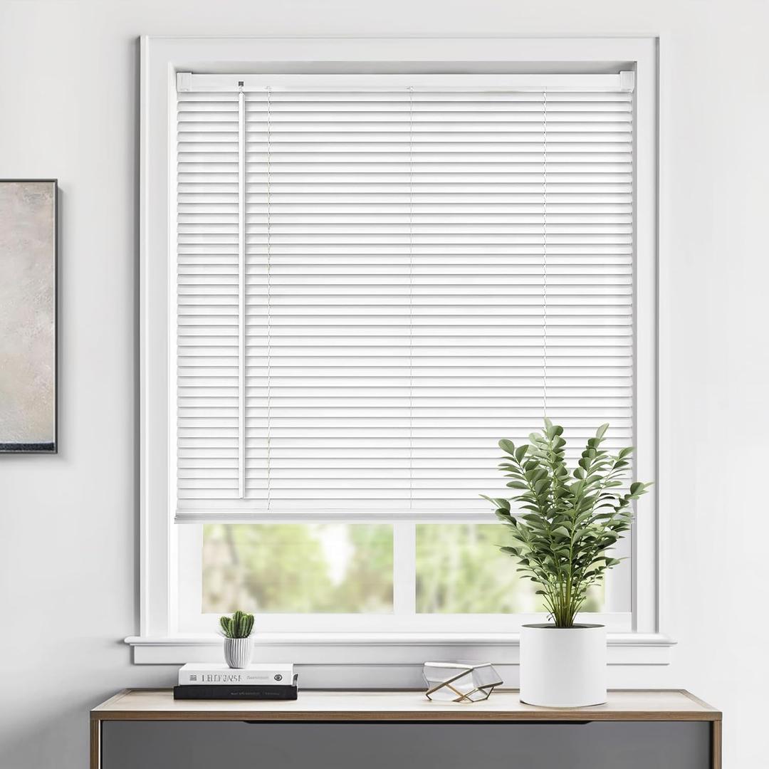 LazBlinds Cordless 1" Vinyl Mini Blinds for Indoor Windows - Light Filtering Horizontal Window Blinds & Shades, 22" W x 36" H, White