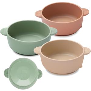 3 Pack Baby Bowls, Suction Bowls for Baby and Toddlers, BPA Free Food Grade Silicone Bowl Feeding Supplies, Dishwasher and Microwave Safe, Multicolor (Pink)