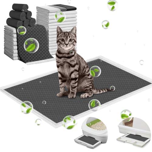 ELEGX 200 Pcs Charcoal Cat Pee Pads Refills 16.9"x11.4" for Tidy Cat Breeze Litter System, Odor-Control Super Absorbency,Leak-Proof,Quick-Dry,6-Layer Thicken Disposable Gel Pads for Under Litter Box
