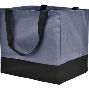 Canvas Reusable Grocery Bags Heavy Duty, 8.3 gal Foldable Large Canvas Tote Bag with Handles, Holds 60 lbs Canvas Shopping Bags & Washable Eco-friendly Bags with 5 Pockets, Blue+Black 1 Bags