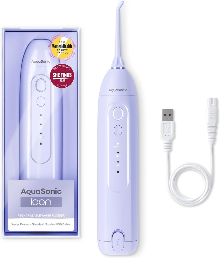 AquaSonic Icon Water Flosser for Teeth  Cordless Rechargeable Oral Irrigator  Waterproof, Portable Dental Cleaning with Jet Tip  Braces Home Travel - Lilac