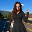 OQQ Womens Dress Casual Long Sleeve Elastic Simple A-Line Zipper Mini Dress (S)