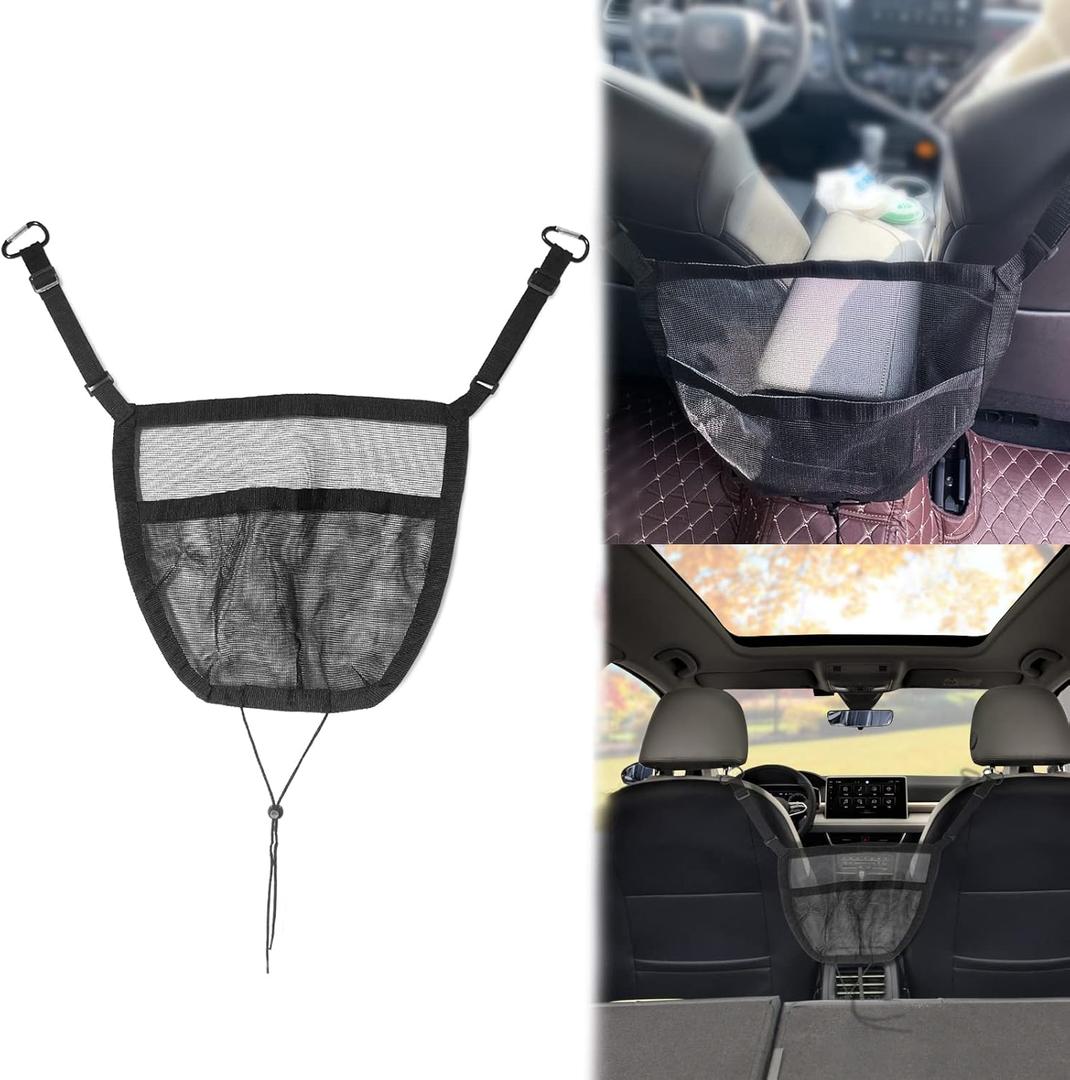 Car Storage Organizer Between Front Seats, Seat Back Net Bag, Net Pocket Handbag Holder, Barrier of Backseat Pet Kids, Driver Storage Netting Pouch, Automotive Consoles and Organizers, Black