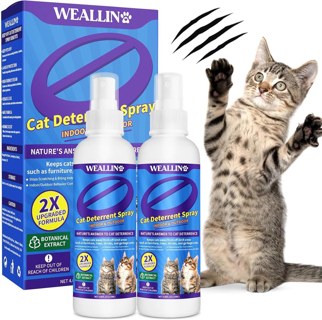 Keep Away Cat Deterrent Spray-2 Pack(8.12 Oz), Natural Cat Repellent Spray Safe Indoor & Outdoor Deterrent for Furniture Protection, Effective Anti-Scratch Training Aid