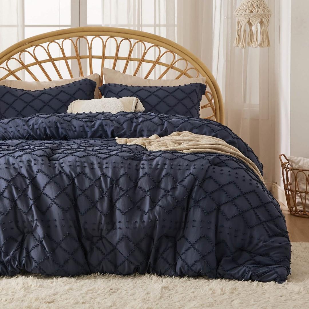 Boho Tufted Embroidery Comforter - Queen / Navy