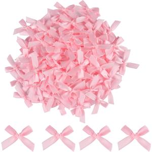 NEBURORA 100 Pcs Mini Pink Bows Small Satin Fabric Ribbons Bow with Dot Stickers for Gift Wrapping Cake Card DIY Crafts Wedding Party Decorations