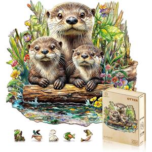 Jigfoxy Wooden Puzzles for Adults, Otter Wood Puzzle for Adults, Unique Animal-Shaped Wooden Jigsaw Puzzle, Christmas Thanksgiving Gifts for Puzzle Lovers, Family and Friends (S-8.5 * 8.1in-100pcs)