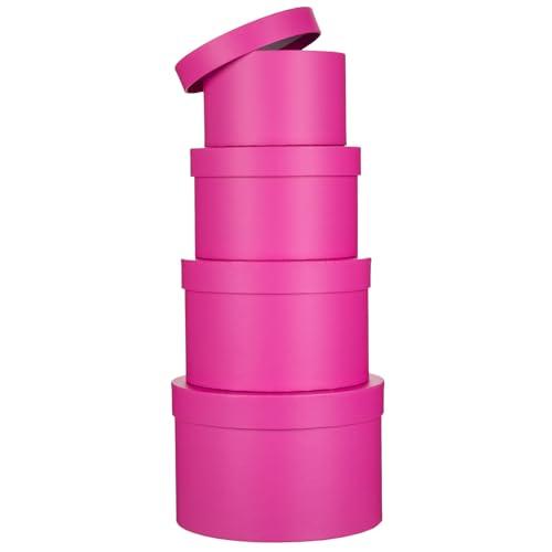 Round Gift Boxes with Lids Flower Boxes for Arrangements Hot Pink Round Box Set of 4 Nesting Gift Boxes with Lids for Flowers Arrangements Empty, Bridesmaid, Proposal, Wedding, Birthday, Party Favor; Small Boxes; 4.5"(D)x 3.5"(H), Medium Boxes; 5.5"(D)x 4.3"(H), Large Boxes; 6.5"(D)x 5.1"(H); Extra Large Boxes: 7.5"(D)x 5.9"(H)