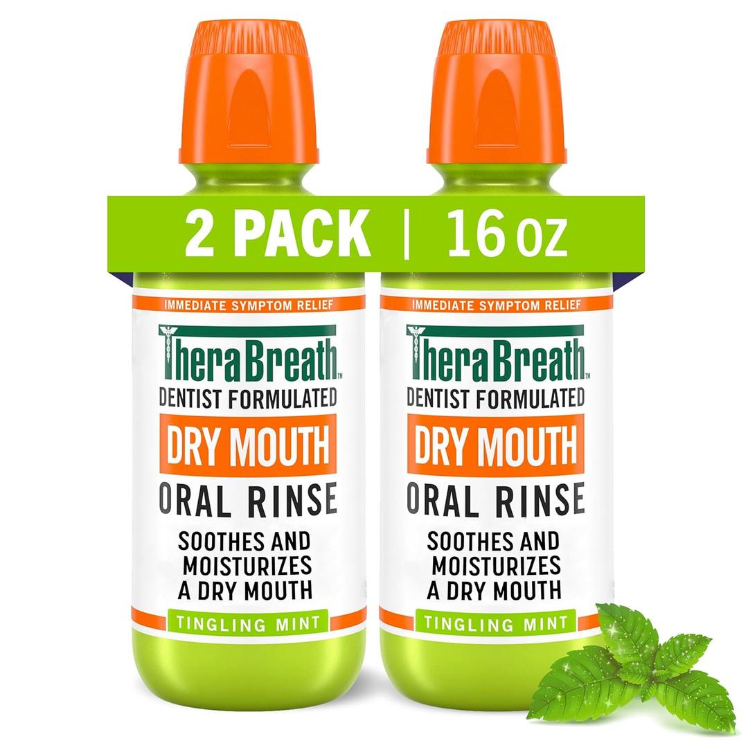 TheraBreath Dry Mouth Oral Rinse, Tingling Mint, Dentist Formulated, 16 Fl Oz (2-Pack)
, BBD 04/25/26