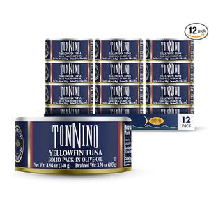 Tonnino Tuna Fillets Low Calorie and Gluten Free Yellowfin Canend Premium Tuna in Olive Oil 4 Oz (12 pack) (EXP 04/30/29)
