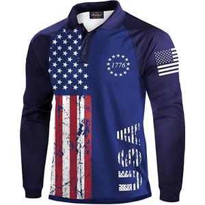 Mainfini Men's Long Sleeve 1776 Golf Shirt USA Flag Graphic Button Polo Shirt, XL 