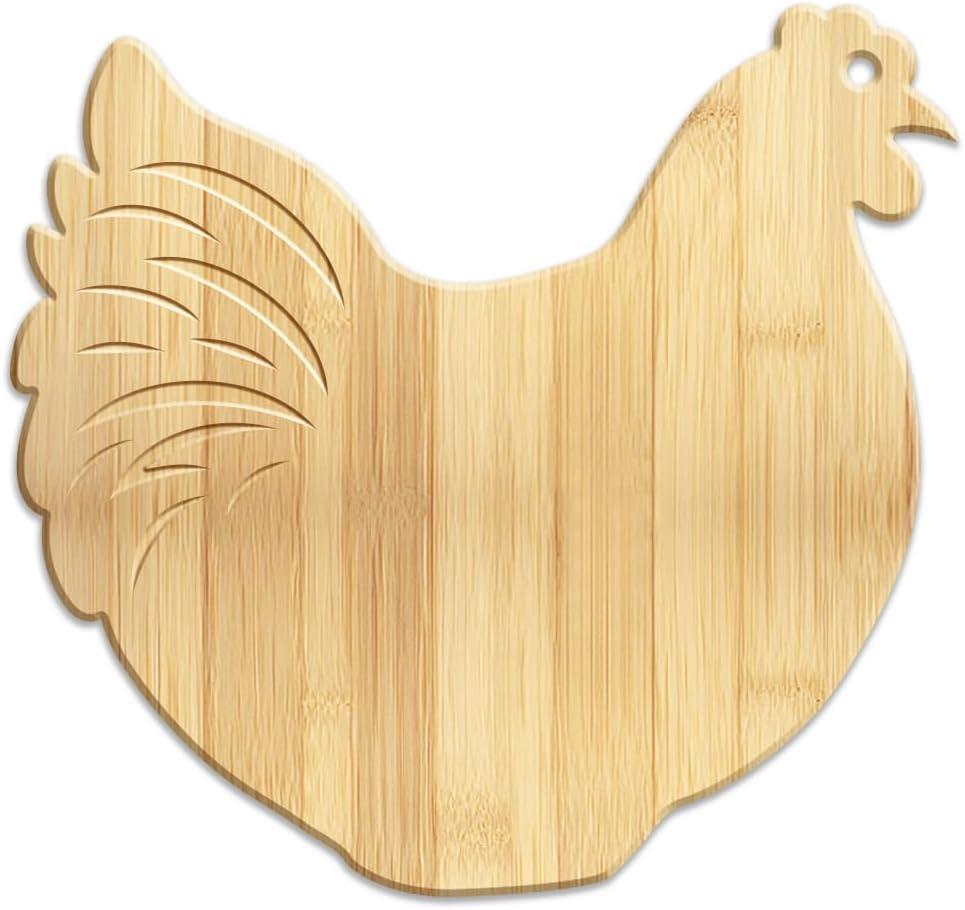 WEBEEDY Chicken Shaped Bamboo Wood Cutting Board Personalized Charcuterie Serving Tray Wood Cutting Board for Kitchen with Hanging Hole for Cheese, Fruit, Meat, Vegetable, Gift for Halloween Easter
