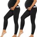 Happy.angel 2 Pack Maternity Leggings with Pockets Over the Belly, Womens Black Workout Yoga Pregnancy Pants 3XL