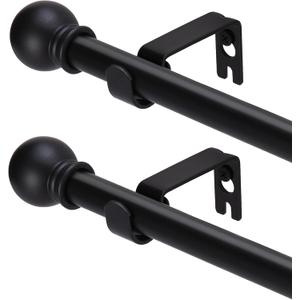 2 Pack Black Curtain Rods for windows 32 to 48 inch, 5/8 inch Splicing Heavy Duty Metal Curtain Rod Set with Brackets (32-48" -2pcs)