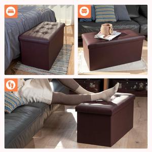 COSYLAND Ottoman Bench with Storage large-30x15x15in Folding Leather Ottoman, Rectangle Foot Stool Foldable Storage Chest Footrest Footstool Collapsible with Lid for Bedroom Living Room Brown