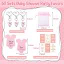 Teling 50 Sets Baby Shower Party Favors Baby Shower Angel Keychains Label Sticker Cards Organza Bags for Baptism Party(Pink)