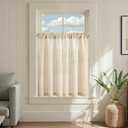 jinchan Striped Linen Kitchen Curtains 36 Inches Length Tier Curtains Farmhouse Modern Cafe Style Small Window Treatments Airy Light Filtering Rod Pocket for Living Room Bathroom 2 Panels Beige