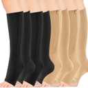4 Pairs Zipper Compression Socks Women & Men, Toeless Compression Socks, 15-20mmhg Knee High, Anti-Pinch Zipper for Varicose Veins, Elderly, Pregnancy, Nurses, Travel (Large-X-Large)