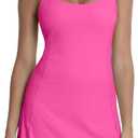 Tennis Dress for Women Workout Dress with Built-in Bra & Shorts Pockets for Athletic Exercise Golf (Large, Rose)