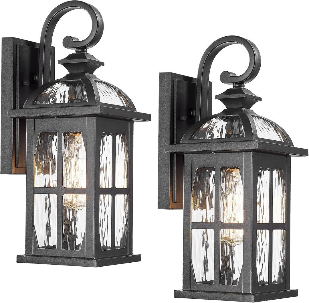 Darkaway Outdoor Wall Light Exterior Light Fixture with Water Ripple Glass, Aluminum Outside Lights Sconces Exterior Lighting for House Porch Patio Doorway Garage (Medium-2 Pack)