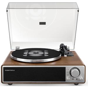 ONE-Q All-in-one Vinyl Record Player with Bluetooth 5.4, HiFi Turntable Built-in Speakers, Phono Preamp, AT-3600L Cartridge, 33/45 RPM, Auto Off (Walnut)