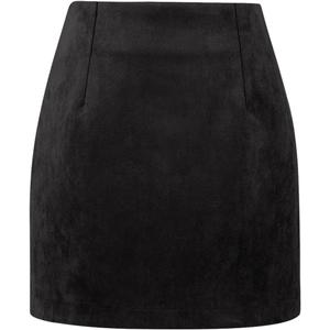 IDEALSANXUN Womens High Waist Plaid Skirt Bodycon Pencil Wool Mini Skirts (Large, Suede Black)