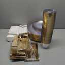 DaYammi 350PCS Clear Gold Plastic Dinnerware Set for 50 Guests, Hammered Disposable Plates for Party, Include: 50 Dinner Plates, 50 Dessert Plates, 150 Gold Silverware, 50 Napkins, 50 Cups