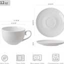 4pcs White Coffee Cups with Saucers, 10oz Ceramic Cappuccino Cups, Microwave & Dishwasher Safe, for Home, Cafe