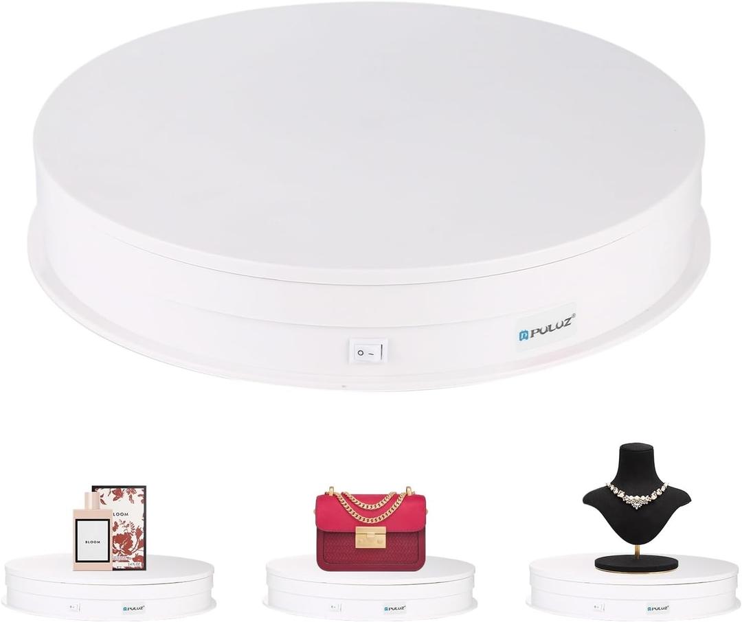 PULUZ 360 Degree Photography Turntable Rotating Display Stand, 11.2in(28cm) Diameter 360 Degree Turntable Display Stand for Photography Video Shooting Props Jewelry, Max Load 44Lb (White)