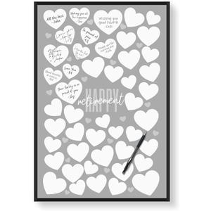 Karto Retirement Signature Board for Party - Party Supplies, Guest Book, Signing Board, Or Card Alternative - Poster Size 11x17 (Unframed) - Heart Grey
