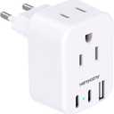 European Travel Plug Adapter USB C, HANYCONY International Plug Adapter, US to Europe Adapter Plug 2 Outlets 3 USB Ports(2 C Port), Type C Power Adapter to Italy Spain France Portugal Iceland Germany