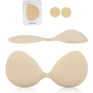 Majurphy Silicone Sticky Bra - Adhesive Invisible Push Up Strapless Backless Bra Sweatproof with Nipple Cover & Storage Board (Nude)
