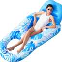 SLOOSH Inflatable Pool Floats Lounger Adult, Pool Float Lounge Raft Floaties Water Floating Recliner Chair with Cup Holders Foot Rest Swimming Floaty (Blue)