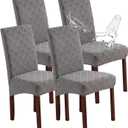 Genina Waterproof Chair Covers for Dining Room, Stretch Jacquard Dining Chair Slipcovers Removable Washable Chair Protector for Kitchen, Parsons (Jacquard-Light Gray, 4 PCS)