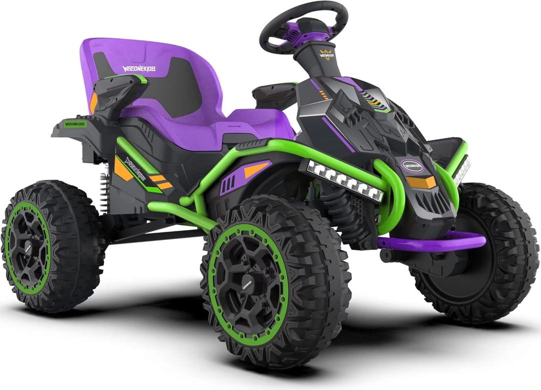 24V Ride on Toy for Big Kids, Kids' Electric Vehicles Outdoor Race Toy with 4 Strong Motors Total 300W Bluetooth Speaker and 24V 7AH Big Battery, Adjustable Seat, Electric Cars for Children 3-12 (Eva)