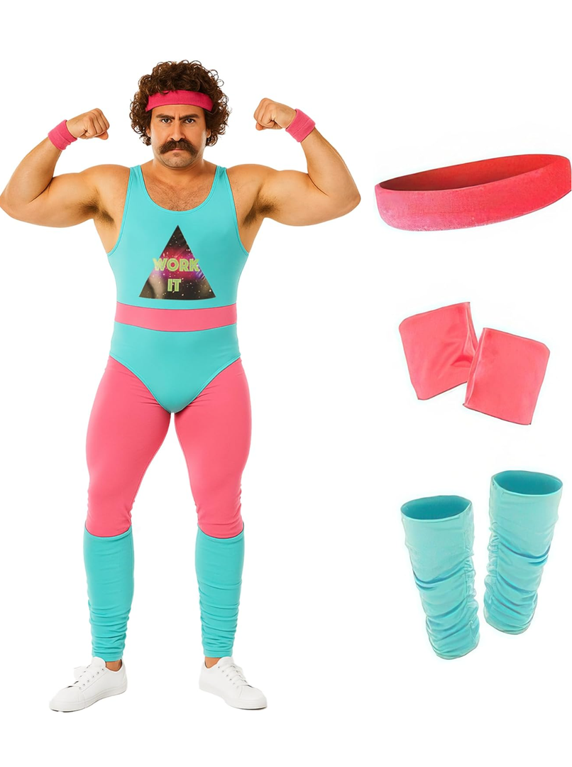 fun shack 80s Exercise Costumes For Men, 80s Workout Costumes, Retro Fitness Outfits For Men, 80s Gym Attire L