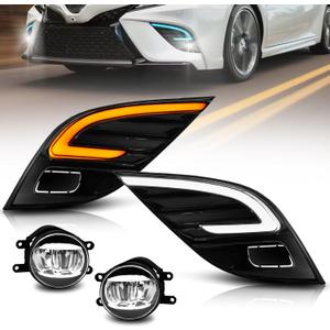 LED Fog Light with 3-Colors DRL for 2018-2020 Toyota Camry SE/XSE/TRD,White DRL,Amber Turn Signal light, Blue light for Night, Front Bumper Fog Lamp Replacement Kit,Include DRL Fog Harness