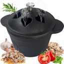 BOLVOUD Cast Iron Smoker Roaster & Garlic Roaster Baker, Pre-Seasoned Dutch Oven, Gourmet Herb Garlic Roaster for Grill Oven, Triple Moon Cast Iron Cauldron with Lid, Wood Chip Smoker Box BBQ Grill