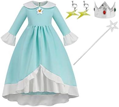 BLOOMIRO Princess Costume For Girls Halloween Cosplay Dress With Crown Earrings Princess Dress Kids 8-10Y