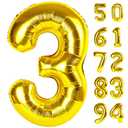 Gold 3 Balloon, Number Balloon 40 Inch, 3rd Three Year Old Birthday Deco, Gold Party Supplies for Party Decorations, Number 3 Balloon