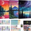 Magicfly 3 Pack Paint by Number for Adults Beginner, Moon Lake Landscape DIY Painting by Number Kit, Easy Acrylic Paint by Numbers on Canvas, 9x12 Inch, Include 10 Multi-Sized Brushes